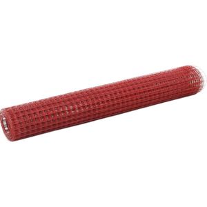 vidaXL Kippengaas 25x1 m staal met PVC coating rood