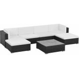 VidaXL 7-delige Loungeset met Kussens - Poly Rattan Zwart