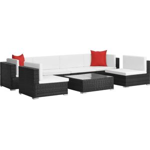 vidaXL 7-delige tuin loungeset met kussens poly rattan zwart - 44599