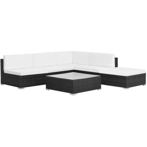 vidaXL 6-tlg. Garten-Lounge-Set mit Auflagen Poly Rattan Schwarz