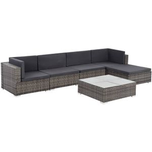 VidaXL 6-delige Loungeset met Kussens - Poly Rattan Grijs