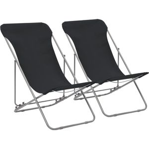 Strandstoelen inklapbaar staal en oxford stof zwart 2 st
