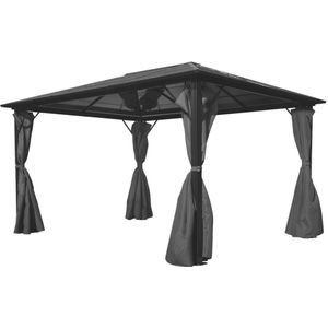 vidaXL - Prieel - met - gordijn - 400x300 - cm - aluminium - antraciet