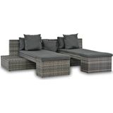 VidaXL 4-Delige Loungeset met Kussens - Poly Rattan Grijs