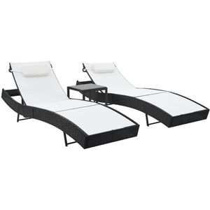 vidaXL Ligbedden 2 St - Poly Rattan - Zwart - Met Tafel