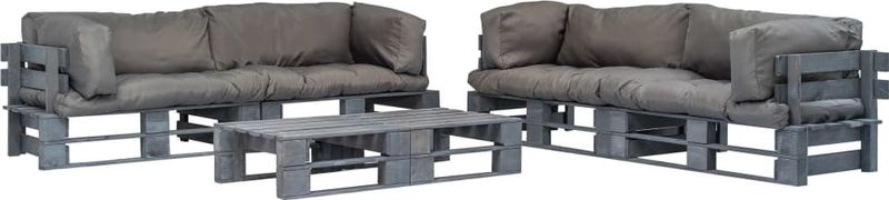 VidaXL Loungeset Pallet 6-delig met Grijze Kussens - Hout
