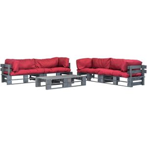 VidaXL Loungeset Pallet met Rode Kussens - 6-Delig Hout