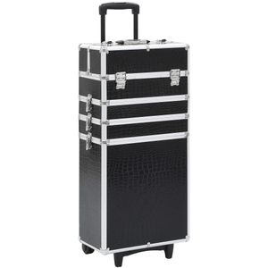 vidaXL Make-up trolley aluminium zwart met krokodillenpatroon