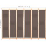 vidaXL 6-teiliger Raumteiler Braun 240 x 170 x 4 cm Stoff