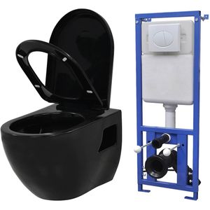 vidaXL Hangend Toilet - Keramiek Zwart - Soft-Close Bril - Waterbesparend