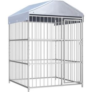 Hondenkennel - Grijs - Staal - Inclusief Luifel