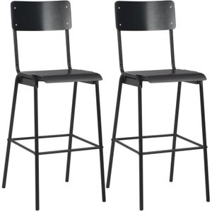 vidaXL Barstoelen 2 st massief multiplex staal zwart