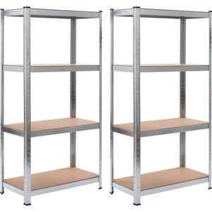 VidaXL-Opbergrek-4-laags-2-st-staal-&-bewerkt-hout-zilverkleurig
