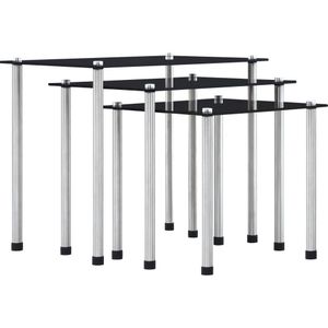 Salontafels - Zwart - Geharde Glas en Aluminium - Set van 3 Tafeltjes