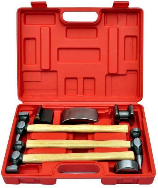 Uitdeukset - 7-delig - Inclusief Hamer en Uitdeuktassen - Rode Koffer