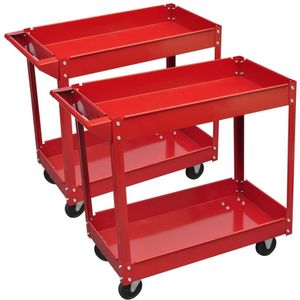 vidaXL - 2 - st - Gereedschapstrolley - met - 2 - schappen - 100 - kg