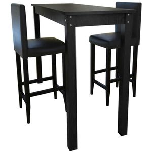 vidaXL Barset Bartisch mit 2 Barhockern Schwarz