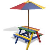 VidaXL Kinderpicknicktafel met Banken en Parasol - Hout Meerkleurig