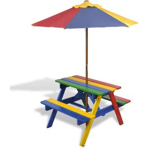 VidaXL Kinderpicknicktafel met Banken en Parasol - Hout Meerkleurig