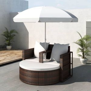 VidaXL Tuinbed met Parasol Poly Rattan Bruin