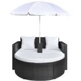 Loungebed Ibiza set Poly Rattan met Parasol Zwart