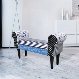 vidaXL - Bankje - patchwork - blauw - en - wit