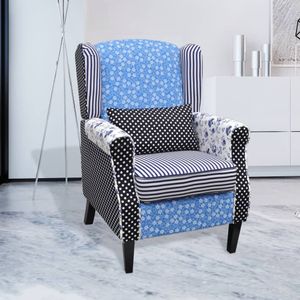 VidaXL Fauteuil met Patchwork Stof Blauw/Grijs