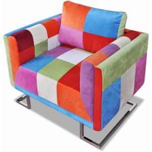 VidaXL Fauteuil Patchwork Ontwerp Verchroomde Poten Kubus Stof