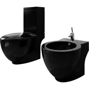 vidaXL Staand toilet en bidet set (zwart)