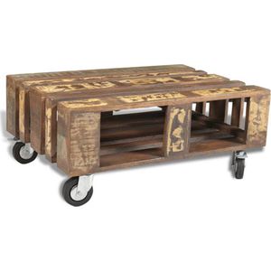 vidaXL - Salontafel - Gerecycled Hout - Antieke Stijl - 4 Wielen