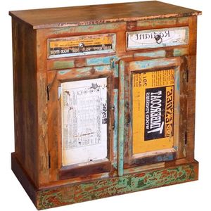 Houten Kastje - Antieke Stijl - Gerecycled Hout - 2 Lades - 2 Vakken