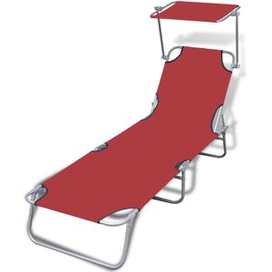 vidaXL - Ligbed - inklapbaar - met - luifel - staal - en - stof - rood