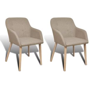 VidaXL Eetkamerstoelen 2 st. Stof & Massief Eikenhout Beige