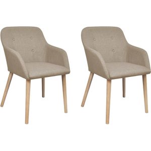 vidaXL Eetkamerstoelen 2 st stof en massief eikenhout beige