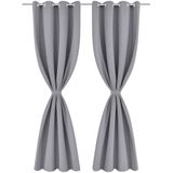 Gordijnen - Grijs - Polyester - 2 Stuks Met Ringen
