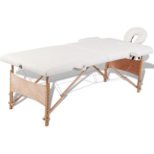 vidaXL - Inklapbare Massagetafel - Crèmewit - Kunstleer - Houten Frame