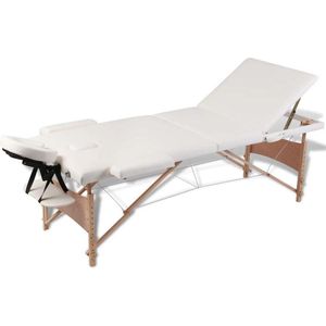 vidaXL - Inklapbare Massagetafel - Crèmewit - Kunstleer - Houten Frame