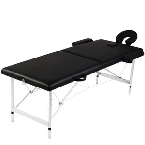 Massagetafel - Zwart - Kunstleer - Aluminium Frame - Inklapbaar