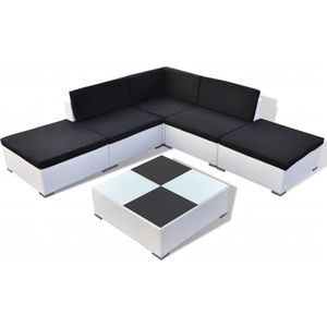 VidaXL 6-delige Loungeset met Kussens Poly Rattan Wit