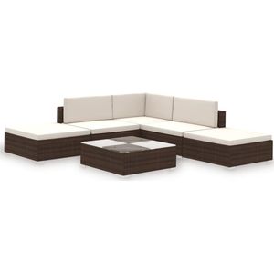 VidaXL Loungeset 6-delig met Kussens Poly Rattan Bruin