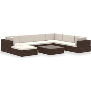 VidaXL 8-delige Loungeset met Kussens - Poly Rattan Bruin