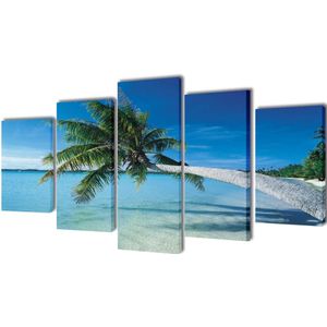 5-Panels Canvas - Tropisch Strand met Palmboom - Waterdicht - 200 x 100 cm