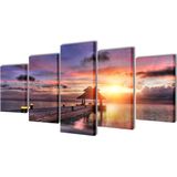 Canvas - Zandstrand Met Paviljoen - 5-Panelen Muurdruk Set - Waterdicht - 200 x 100 cm