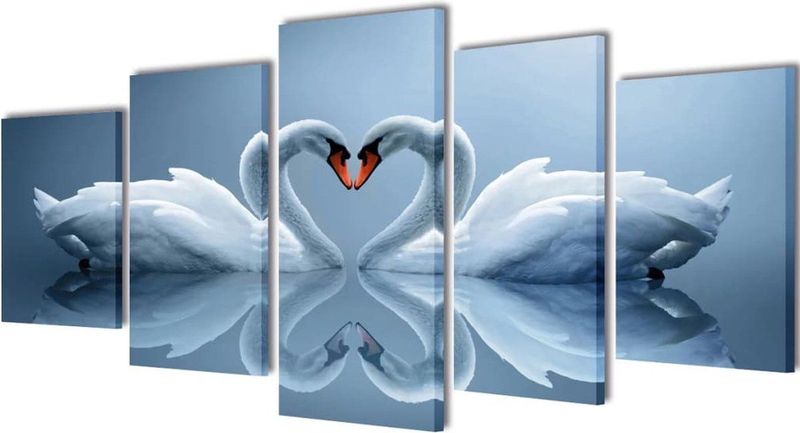 Canvas - Zwaan - Muurdruk Set - 5 Panelen - Waterdicht - 200 x 100 cm