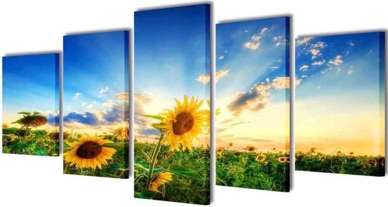 Canvas - Muurdruk - Zonnebloem - 5 Panelen - 200 x 100 cm