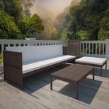 VidaXL 3-delige Loungeset met Kussens Poly Rattan Bruin