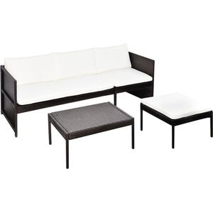 VidaXL 3-delige Loungeset met Kussens Poly Rattan Bruin