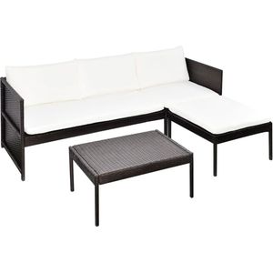 vidaXL 3-delige Loungeset met kussens poly rattan bruin