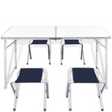 Campingtafel Inklapbaar en Verstelbaar Aluminium 120x60 cm + 4 Stoelen