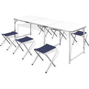 VidaXL Campingtafel + 6 Krukken | Hoogte Verstelbaar | 180x60 cm